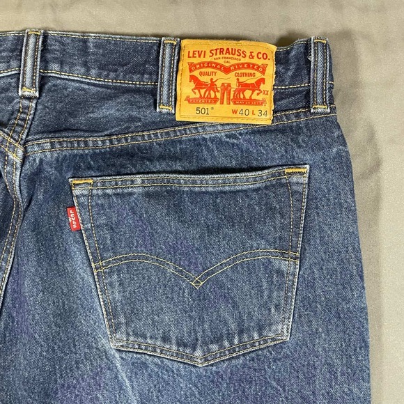 Levi's Other - Levis‎ 501 Original Fit Mens Jeans 40x34 (38x31) Pleated Dark Wash Blue Denim